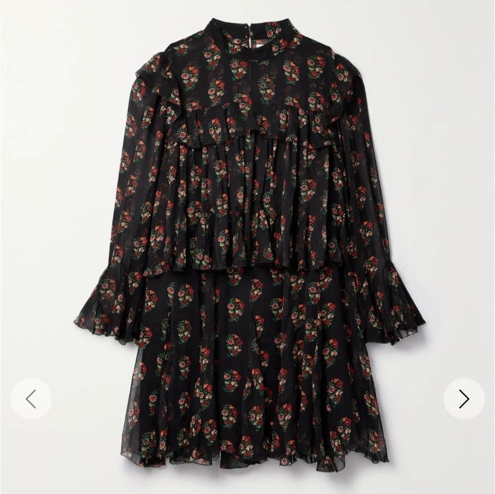 Doen Alette Romantic 100% Silk Sheer Dress In Paisley Floral Black Size Medium - Picture 2 of 14